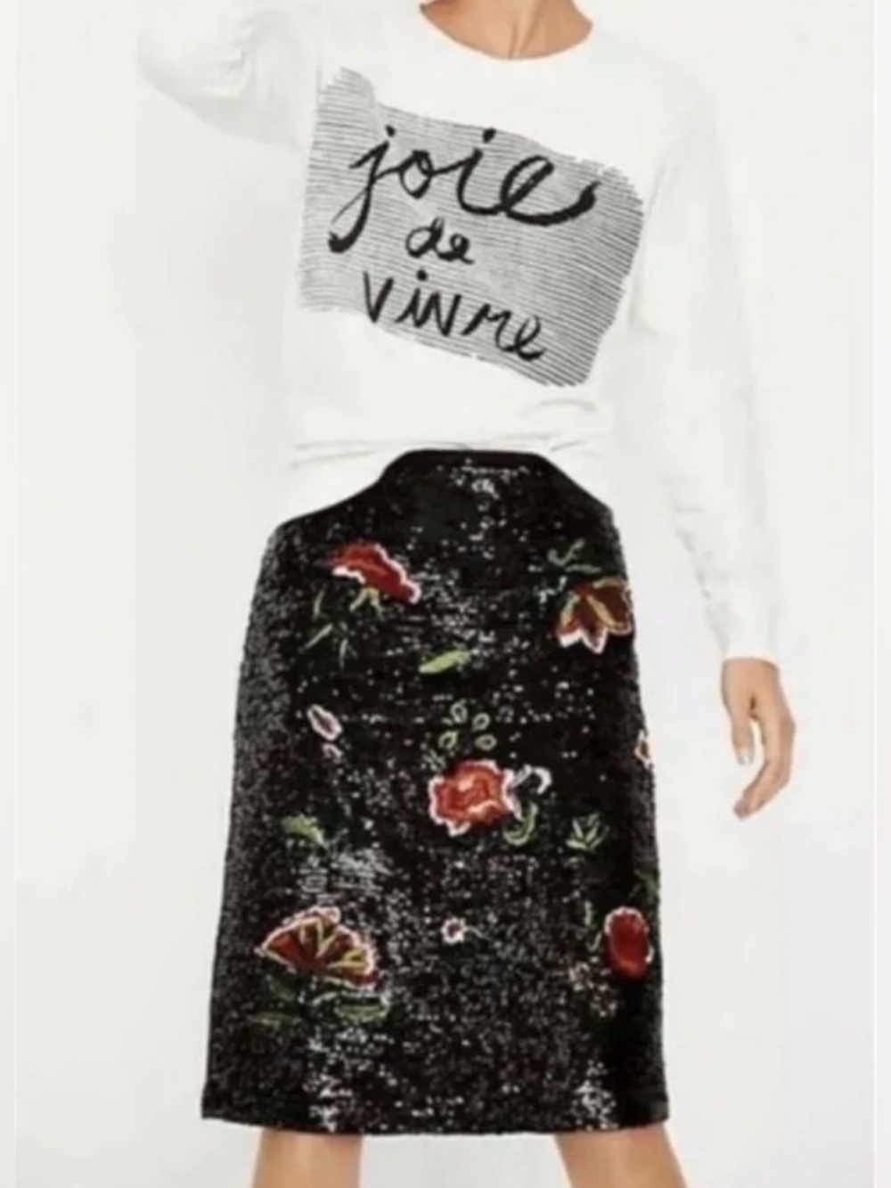 Black Sequin Garden Party Midi Skirt - by Maeve NWT